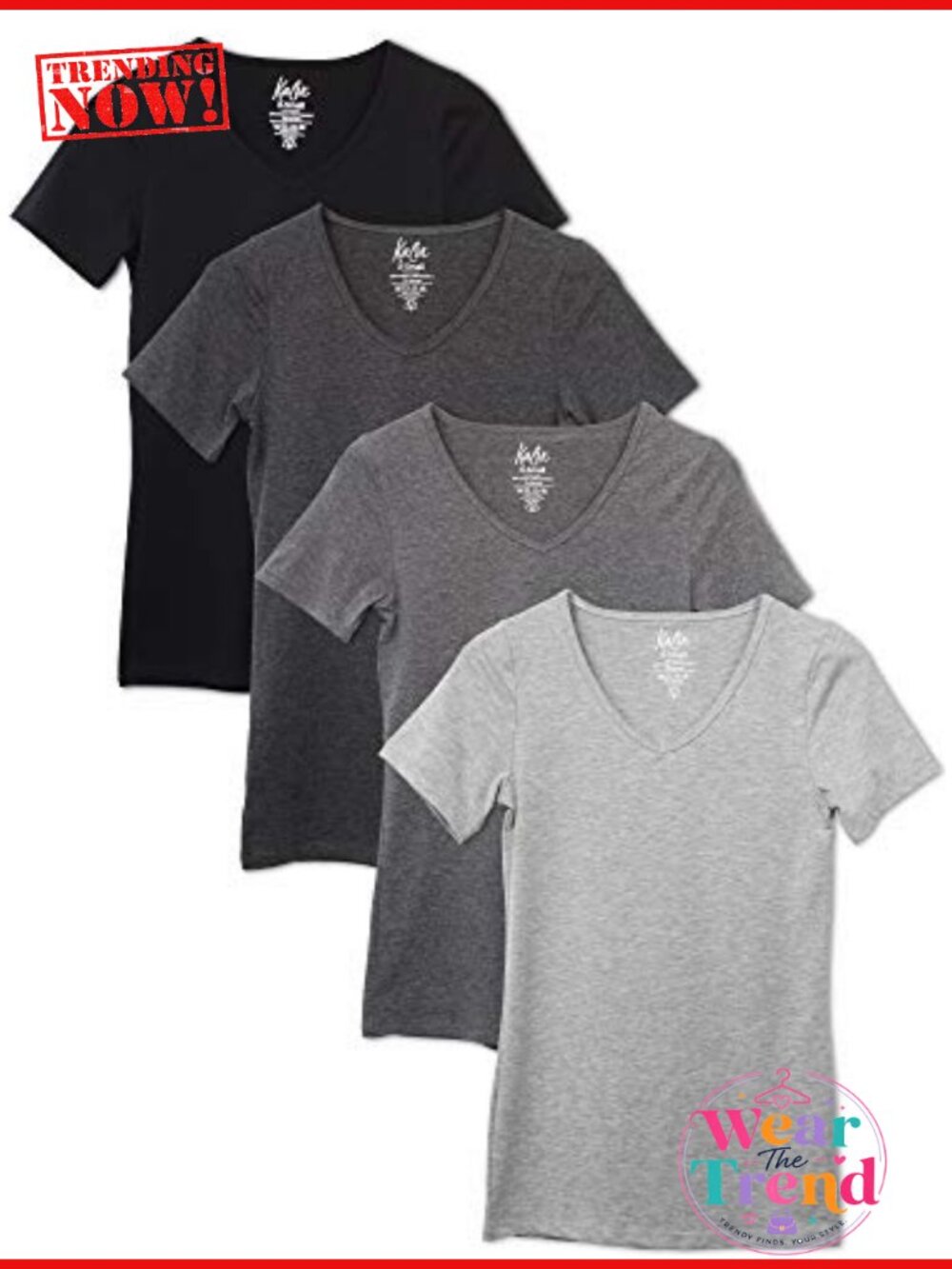 Women's 4-Pack V-Neck Short Sleeve Tees Long Length Classic Fit